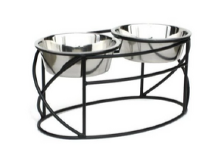 Pets Stop Oval Cross Double Diner Raised Feeder Black Cheap