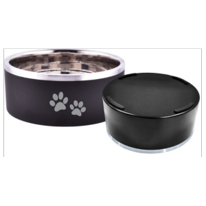 Indipets Black Insulated Bowl With Paw Prints Feeder Online Hot Sale