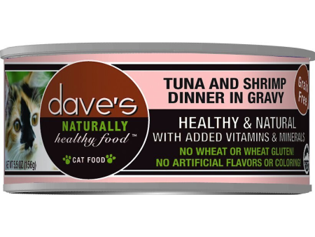 Dave s Pet Food Naturally Healthy Grain-Free Grilled Tuna & Shrimp Dinner in Gravy Canned Cat Food 5.5-oz For Sale