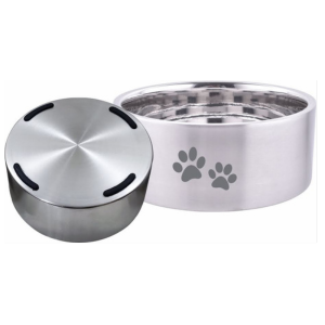 Indipets Brushed Stainless Steel Insulated Bowl With Paw Prints Feeder For Cheap